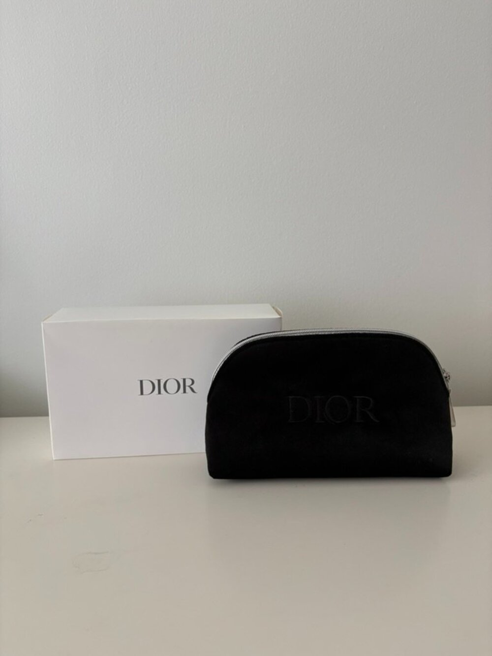 Dior small black velvet pouch